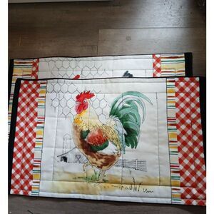 2 Handmade Vintage Windham Fabrics Hen House Rooster Placemats Whistler Studios